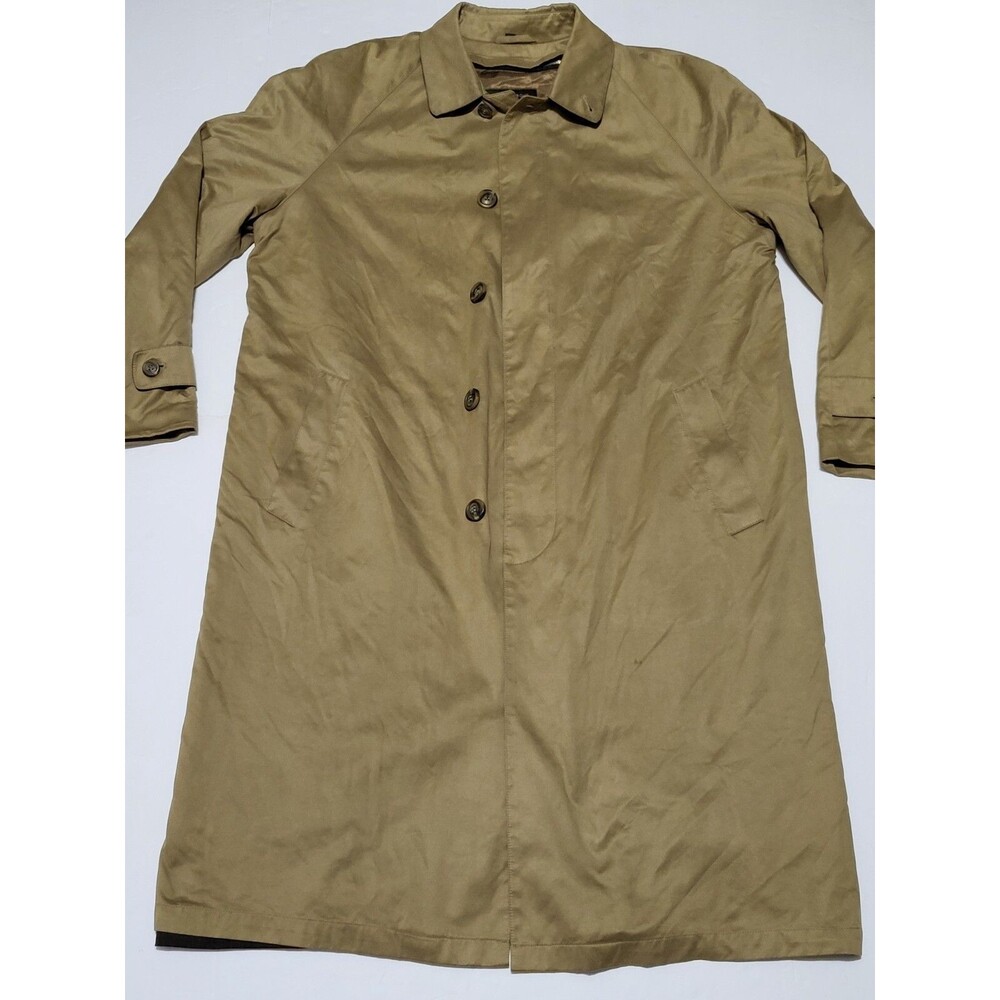 (#C) Joseph Abboud Coat Mens 42L Brown Trench Long Removable Warmer Button Down